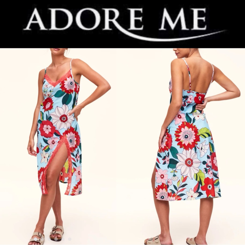 ADORE ME ANALISE JOYFUL BLOOMS FLORAL SLEEVELESS SLIP DRESS **NWT**